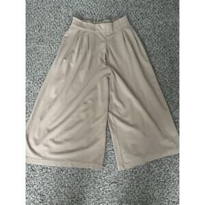 Basic Culotte Knee-length Khaki Dress Pants Size M Wide Pants Elastic Waist